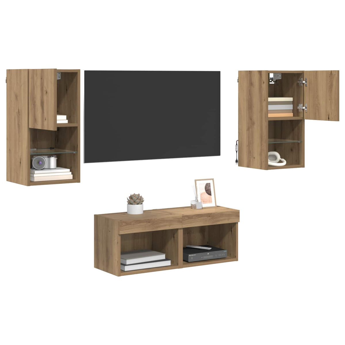 Vidaxl tv wandkasten 4 st artisan eiken bewerkt hout