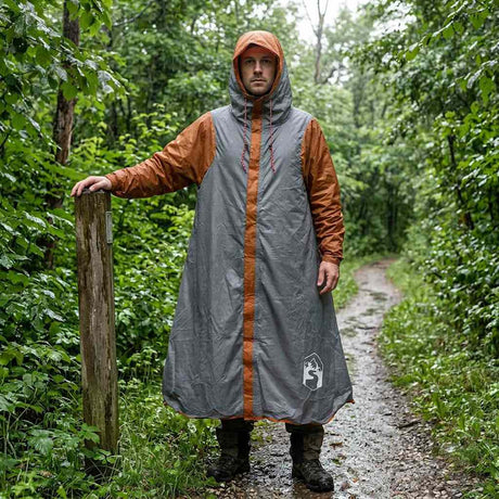 Vidaxl 2-in-1 regen poncho met kap grijs en oranje 262 x 126 x 130 cm
