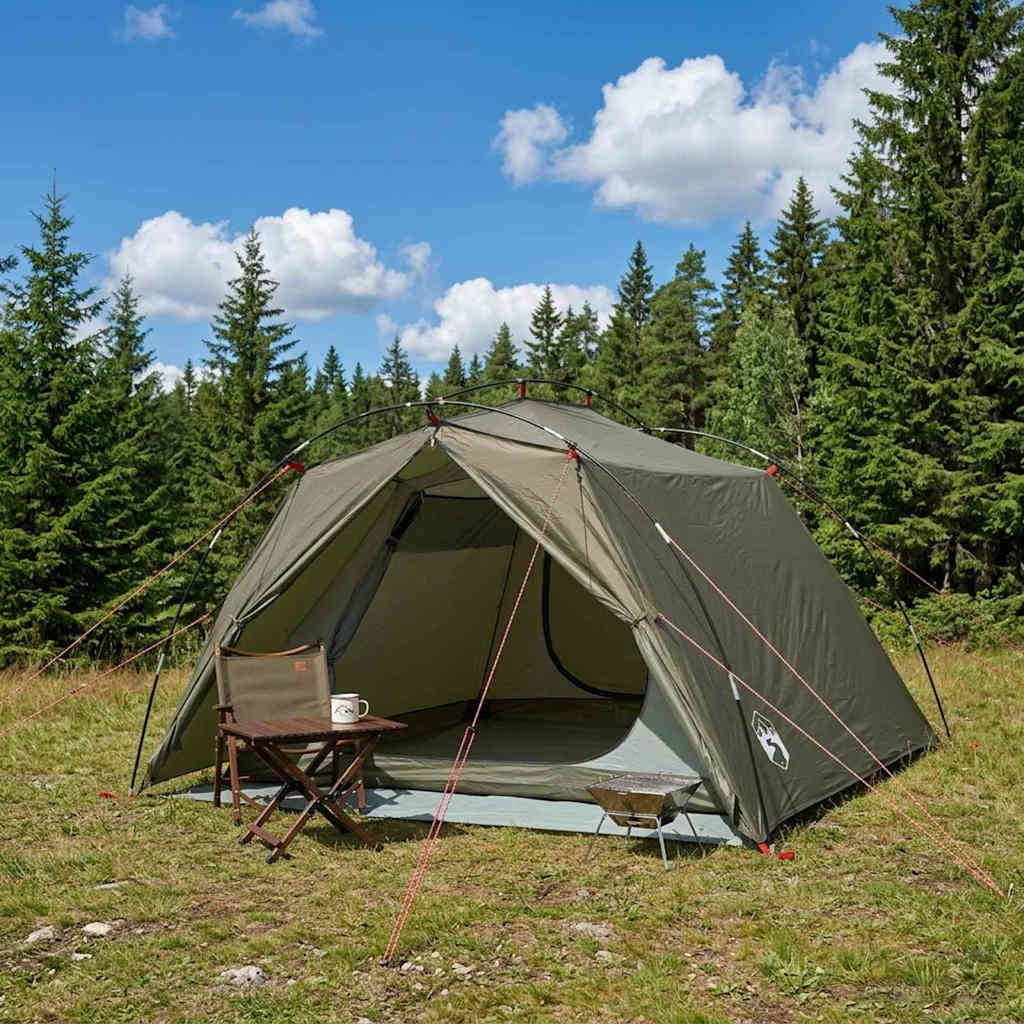 Vidaxl tunneltent 4-persoons olijfgroen 185t polyester met pu coating