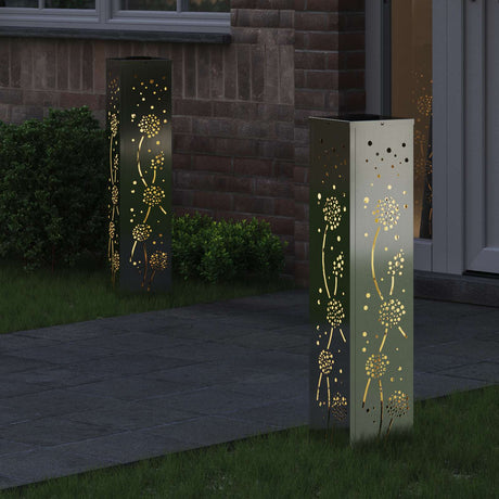 Vidaxl solar led pad licht 2 st warmwit 18 x 18 x 80 cm gegalvaniseerd