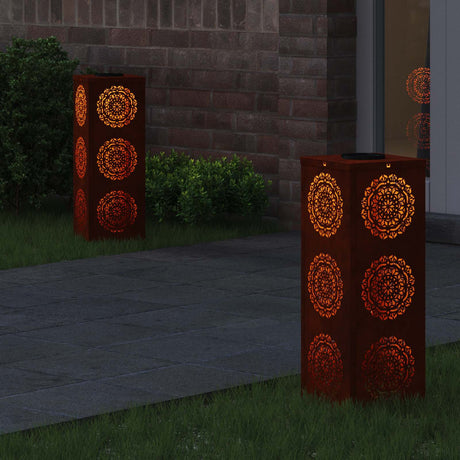 Vidaxl solar led pad licht 2 st warmwit 18 x 18 x 50 cm weervast staal
