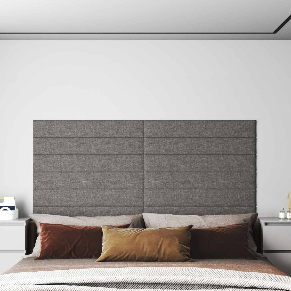 Vidaxl wandhoofdbord 12 st 90 x 15 cm lichtgrijs stof