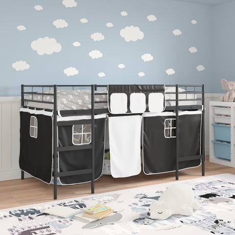 Vidaxl bunkbed voor kinderen met gordijnen effen zwart 80 x 200 cm