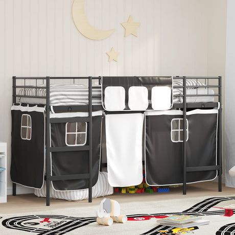 Vidaxl bunkbed voor kinderen met gordijnen effen zwart 90 x 190 cm