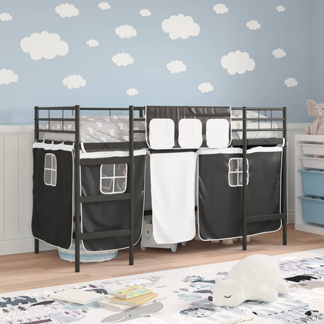 Vidaxl bunkbed voor kinderen met gordijnen effen zwart 100 x 190 cm