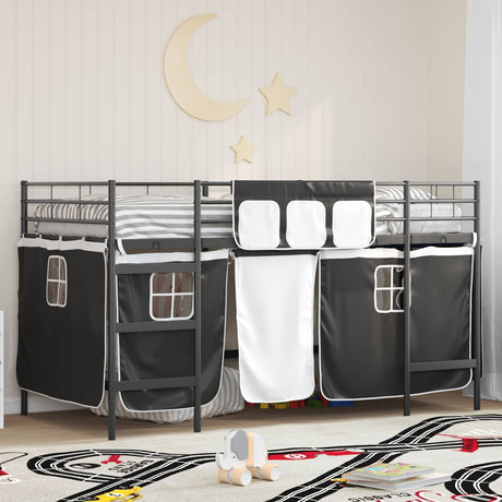 Vidaxl bunkbed voor kinderen met gordijnen effen zwart 100 x 200 cm