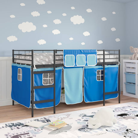 Vidaxl bunkbed voor kinderen met gordijnen zwart en blauw 80 x 200 cm