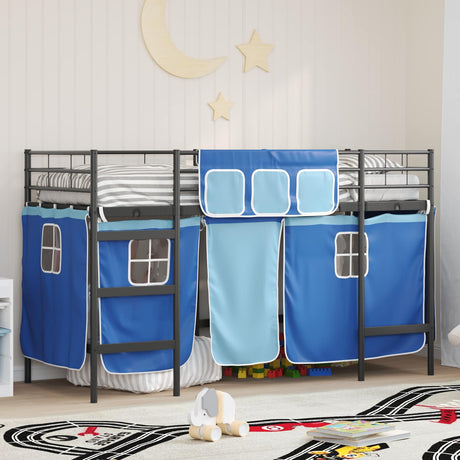 Vidaxl bunkbed voor kinderen met gordijnen zwart en blauw 90 x 190 cm