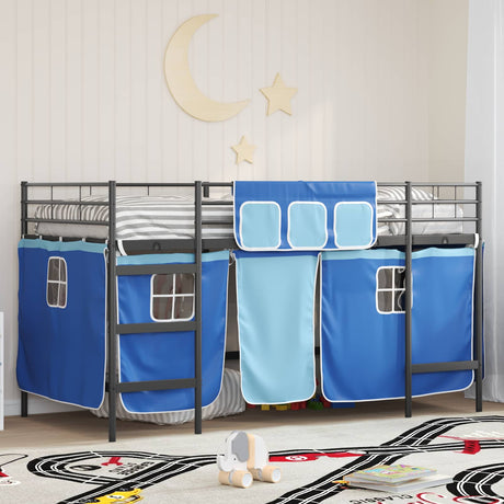 Vidaxl bunkbed voor kinderen met gordijnen zwart en blauw 90 x 200 cm