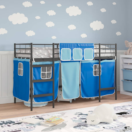 Vidaxl bunkbed voor kinderen met gordijnen zwart en blauw 100 x 190 cm
