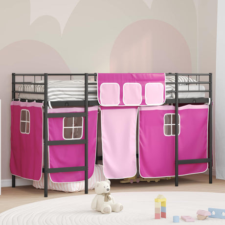 Vidaxl bunkbed voor kinderen met gordijnen zwart en roze 75 x 190 cm