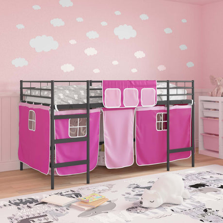 Vidaxl bunkbed voor kinderen met gordijnen zwart en roze 80 x 200 cm
