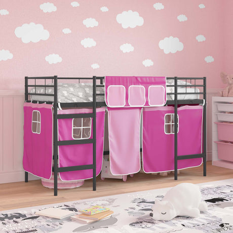 Vidaxl bunkbed voor kinderen met gordijnen zwart en roze 100 x 190 cm