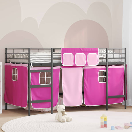 Vidaxl bunkbed voor kinderen met gordijnen zwart en roze 107 x 203 cm