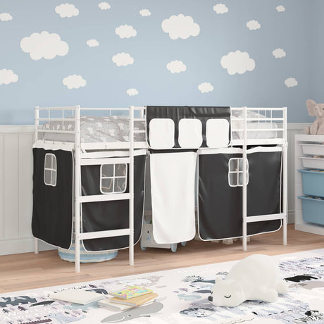 Vidaxl bunkbed voor kinderen met gordijnen wit en zwart 75 x 190 cm