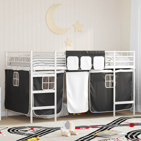 Vidaxl bunkbed voor kinderen met gordijnen wit en zwart 80 x 200 cm