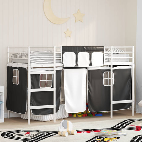 Vidaxl bunkbed voor kinderen met gordijnen wit en zwart 90 x 190 cm