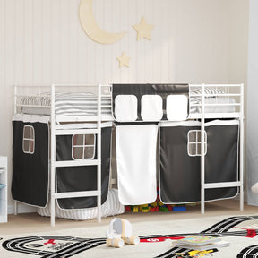 Vidaxl bunkbed voor kinderen met gordijnen wit en zwart 100 x 190 cm
