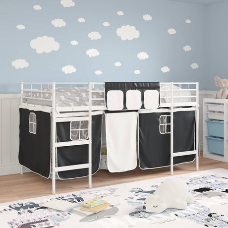 Vidaxl bunkbed voor kinderen met gordijnen wit en zwart 100 x 200 cm