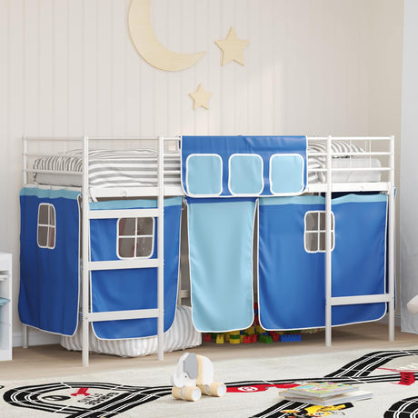 Vidaxl bunkbed voor kinderen met gordijnen wit en blauw 90 x 190 cm