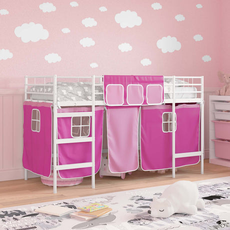 Vidaxl bunkbed voor kinderen met gordijnen wit en roze 75 x 190 cm