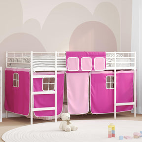 Vidaxl bunkbed voor kinderen met gordijnen wit en roze 80 x 200 cm