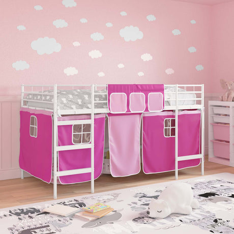 Vidaxl bunkbed voor kinderen met gordijnen wit en roze 100 x 200 cm