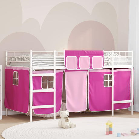 Vidaxl bunkbed voor kinderen met gordijnen wit en roze 107 x 203 cm
