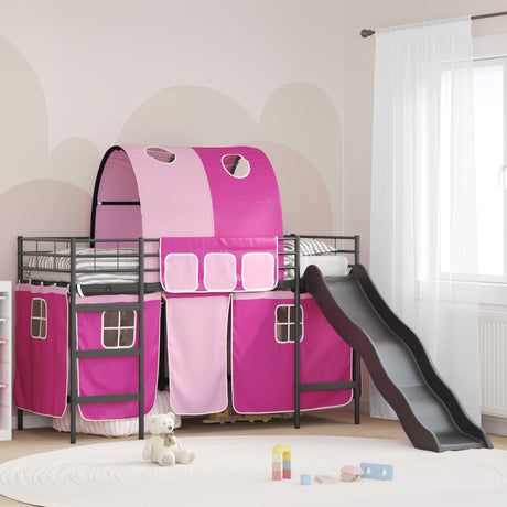 Vidaxl bunkbed voor kinderen met gordijnen zwart en roze 75 x 190 cm