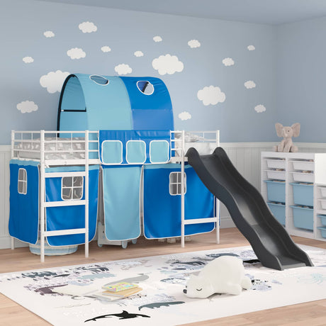 Vidaxl bunkbed voor kinderen met gordijnen wit en blauw 75 x 190 cm