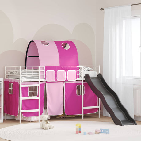 Vidaxl bunkbed voor kinderen met gordijnen wit en roze 75 x 190 cm