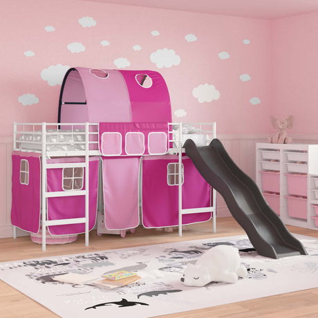 Vidaxl bunkbed voor kinderen met gordijnen wit en roze 75 x 190 cm