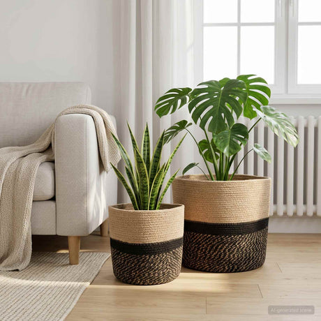 Vidaxl plantenpot set 2 st naturel en zwart ø 28 x 28 cm