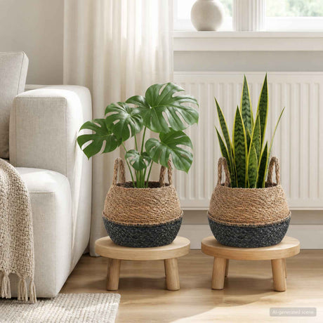 Vidaxl plantenpot met handvatten 2 st zwart ø 22 x 20 cm 100% zeegras