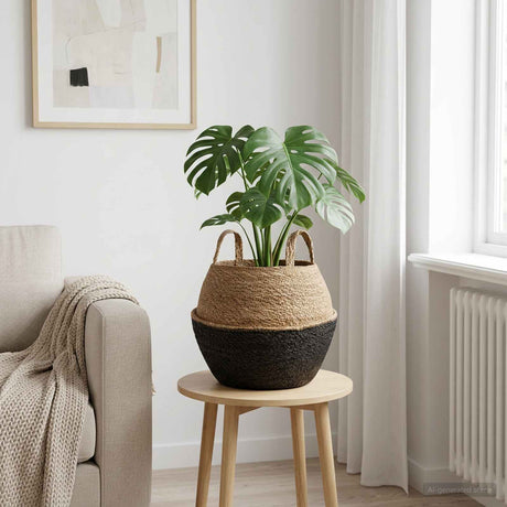 Vidaxl plantenpot met handvatten zwart ø 32 x 32 cm 100% zeegras