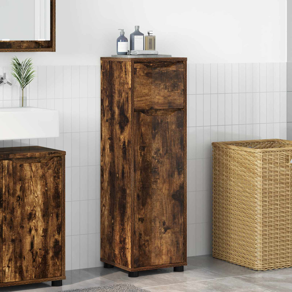 Vidaxl badkamer kast gerookt eiken 30,5 x 30 x 101 cm bewerkt hout