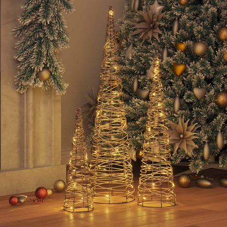 Vidaxl kerstboom 3 st 90 led's warmwit 20 x 20 x 80 cm rattan