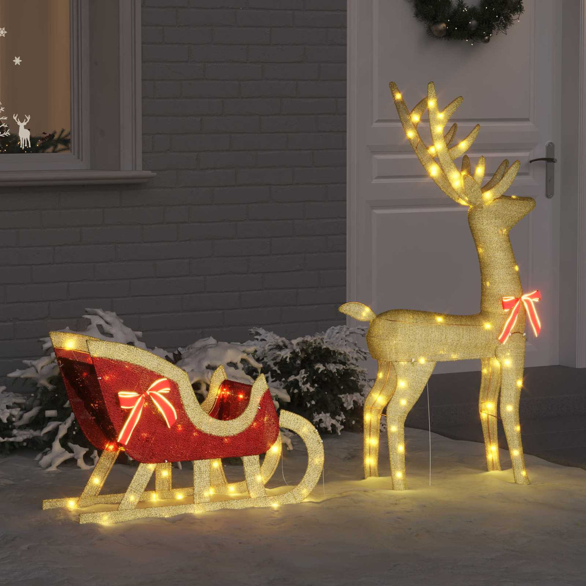 Vidaxl rendier trek slede 200 led's warmwit 151 x 28 x 128.5 cm stof