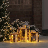 Vidaxl cadeau doos decoratie 3 st warmwit 20 x 20 x 20 cm rattan