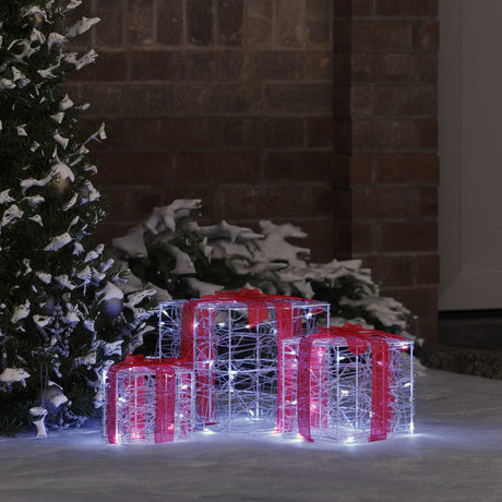 Vidaxl cadeau doos 3 st 60 led's koudwit 20 x 20 x 20 cm acryl