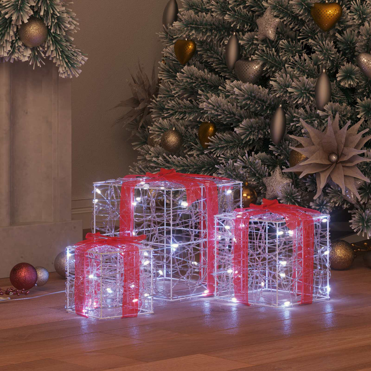 Vidaxl cadeau doos 3 st 60 led's koudwit 20 x 20 x 20 cm acryl