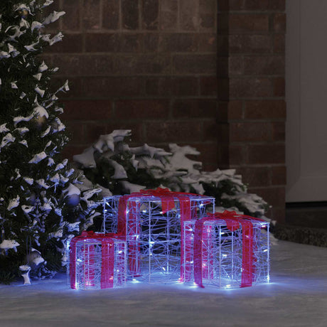 Vidaxl cadeau doos 3 st 60 led's blauw 20 x 20 x 20 cm acryl
