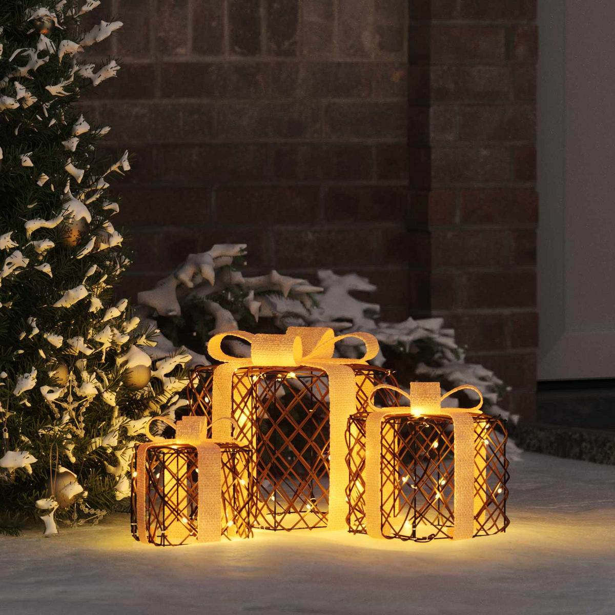 Vidaxl verlichte kerstcadeau doos 3 st 150 led's warmwit