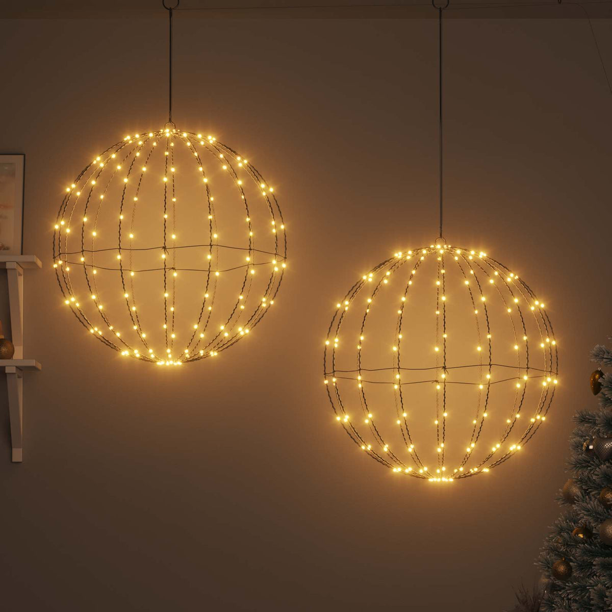 Vidaxl bal 2 st warmwit 60 x 60 x 62 cm metaal 384 led's