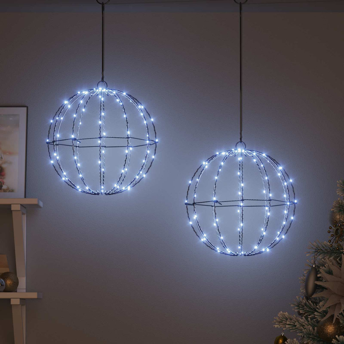 Vidaxl bal 2 st koudwit 30 x 30 x 32 cm metaal 192 led's