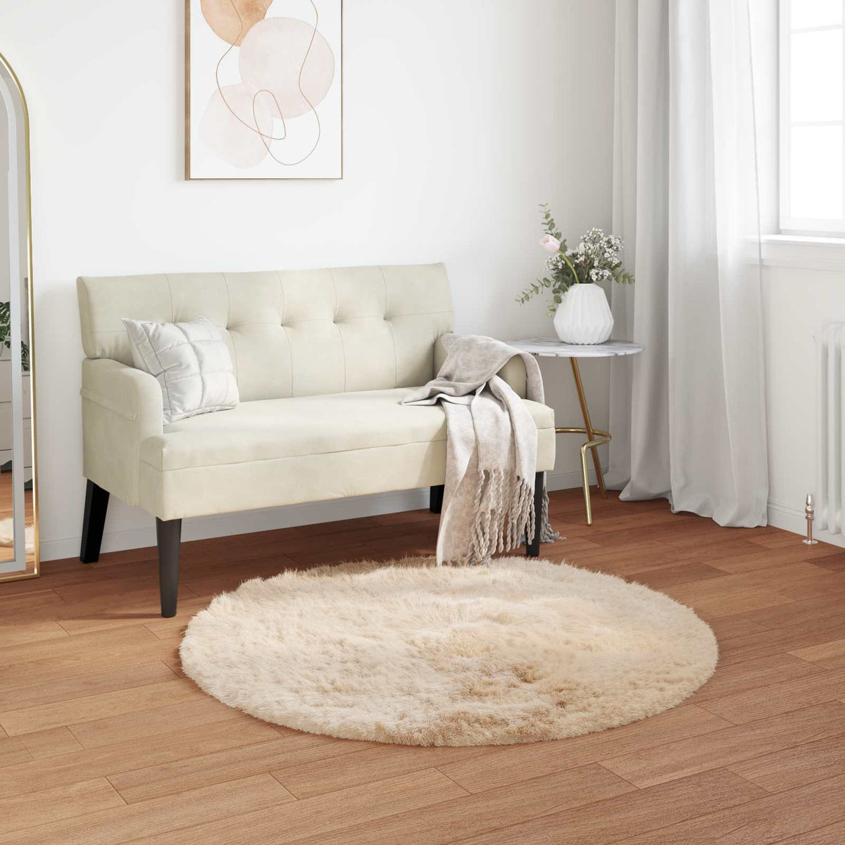 Vidaxl tapijt van imitatie tafalla beige ø 100 cm polyester