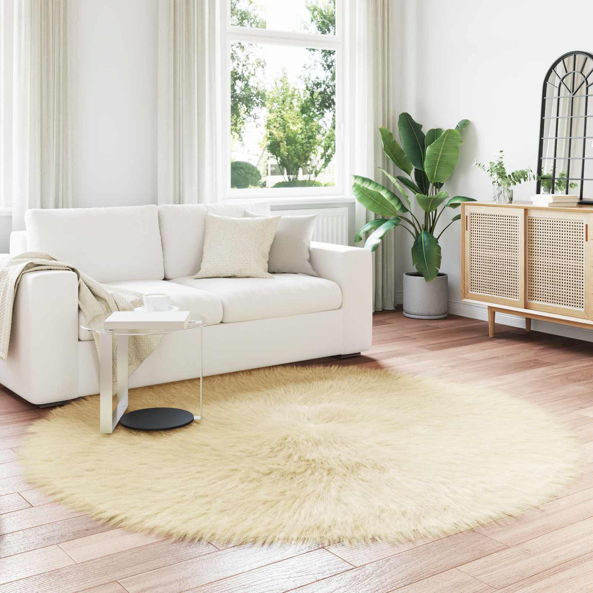 Vidaxl tapijt van imitatie tafalla crèmekleurig ø 200 cm polyester