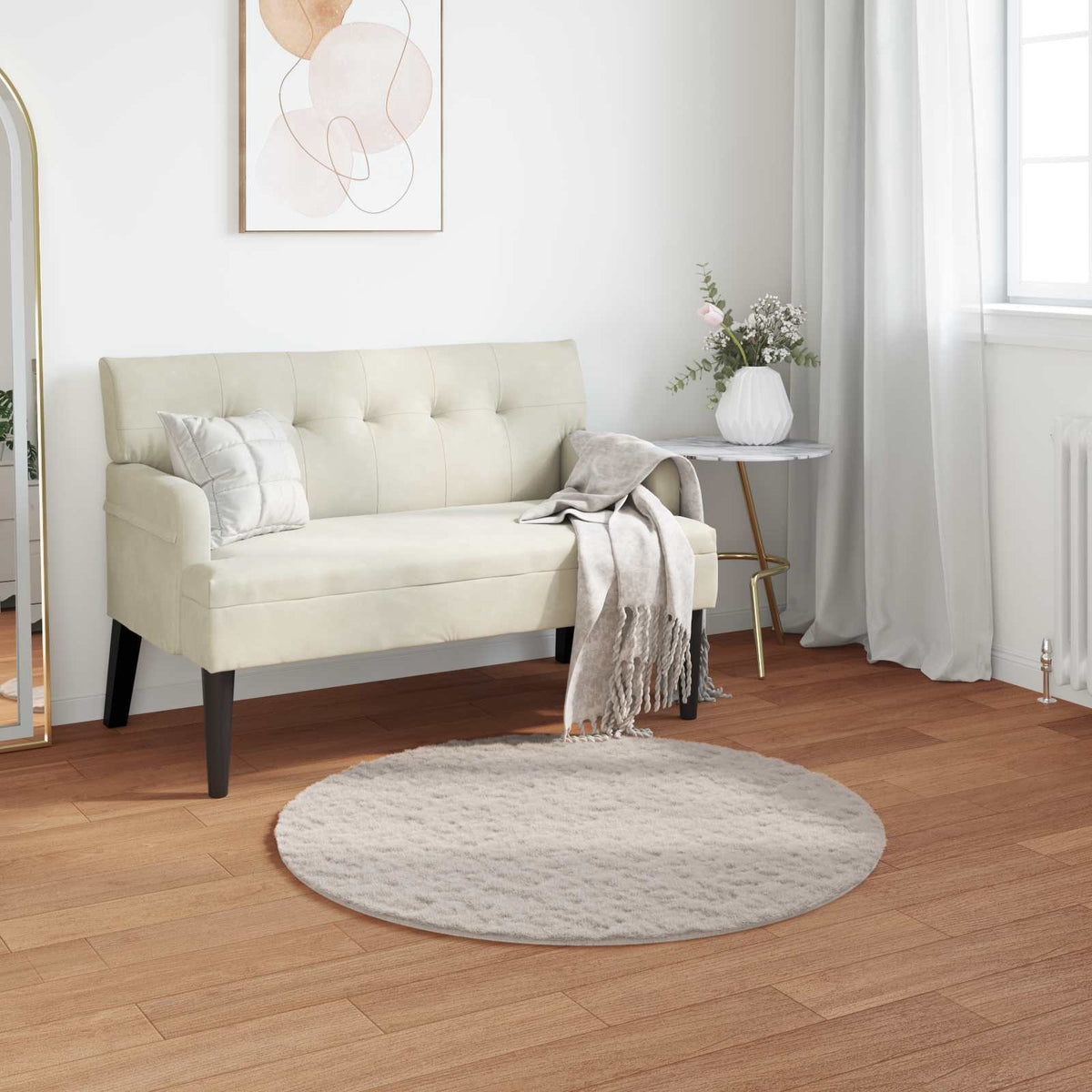 Vidaxl antislip vloerkleed van imitatie konijnenbont olite beige