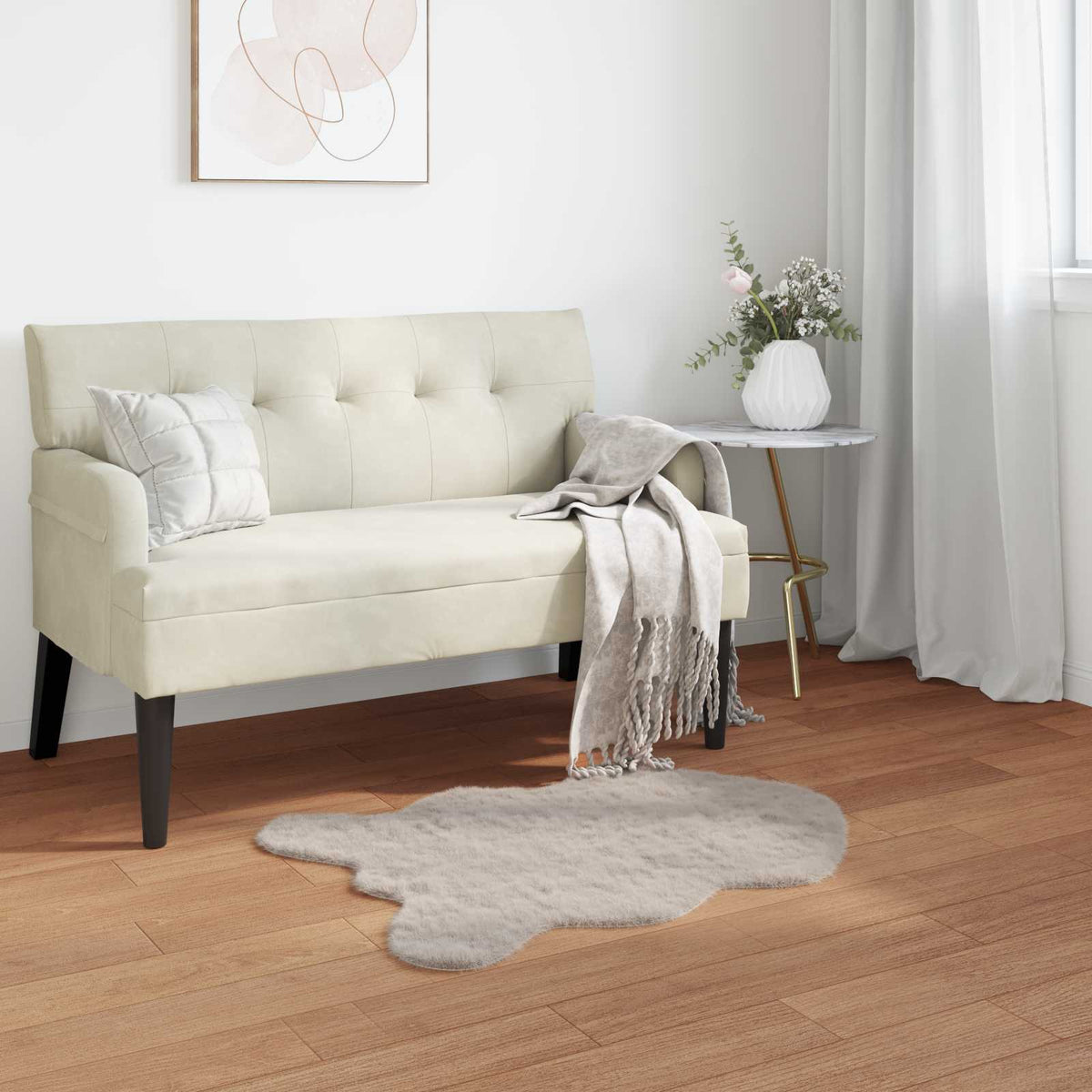 Vidaxl antislip vloerkleed van imitatie konijnenbont olite beige