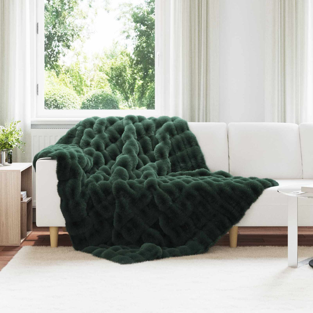 Vidaxl antislip deken van imitatie konijnenbont olite 4 st donkergroen